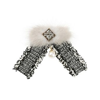 Women's Brooch Bowknot Multicolored Braided Tweed Ribbon Furry Bow Ties