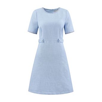 Women's Tweed Dress Round Neck Short Sleeve Elegant Work A-Line Short Dresses