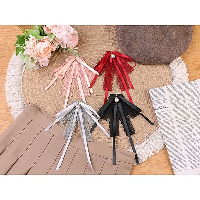 Women's Lace Bow Tie Brooches Pre-Tied Neck Tie Shirt Corsage Ribbon Brooch