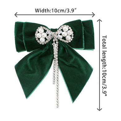 Women's Velvet Bow Tie Faux Pearl Rhinestone Bow Brooch for Elegant Decor