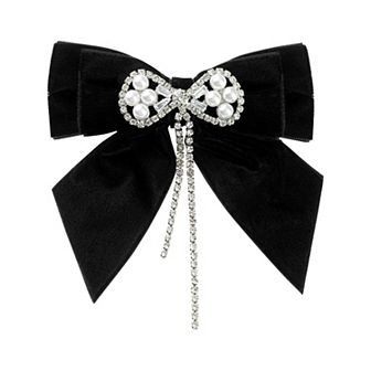 Women's Velvet Bow Tie Faux Pearl Rhinestone Bow Brooch for Elegant Decor