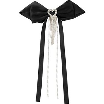 Women's Bowknot Heart Rhinestone Tassel Ribbon Bow Brooch Pre-Tied Retro Bow Tie