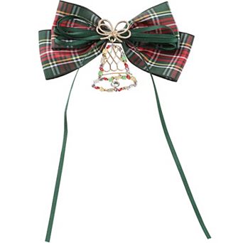 Women's Retro Tartan Plaid Bow Brooch Pins Bow Tie Christmas Bell Rhinestone Ribbon Accessories