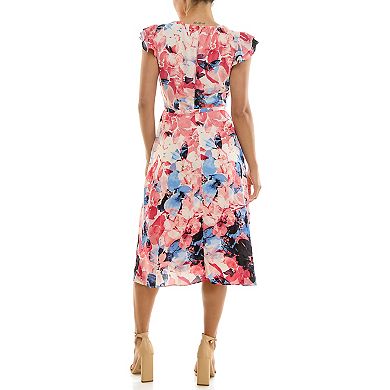 Women's Nina Leonard Print Flutter Sleeve Chiffon Dress
