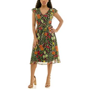 Women's Nina Leonard Print Flutter Sleeve Chiffon Dress