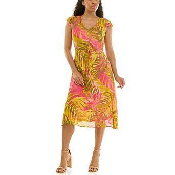 Women's Nina Leonard Print Flutter Sleeve Chiffon Dress