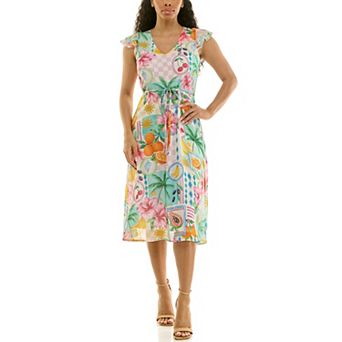 Women's Nina Leonard Print Flutter Sleeve Chiffon Dress