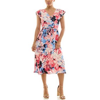 Women's Nina Leonard Print Flutter Sleeve Chiffon Dress
