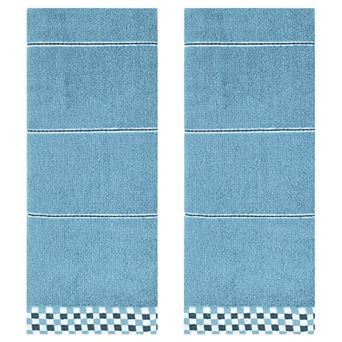 Striped Checked Hand Towels, Absorbent Soft Decorative Towel 2 Pack