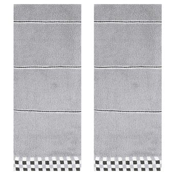 Striped Checked Hand Towels, Absorbent Soft Decorative Towel 2 Pack