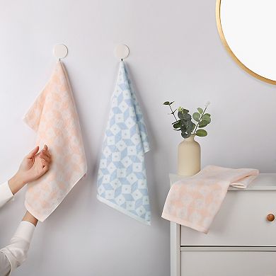 Geometric Pattern Hand Towels, Cotton Soft Absorbent Bathroom Towel 2 Pack