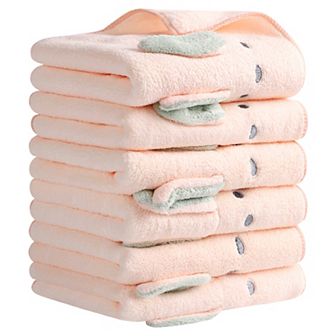 Coral Hand Towels Soft and Absorbent Rabbit Pattern Towel Set for Bathroom 6 Pack