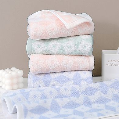 Geometric Pattern Hand Towels, Cotton Soft Absorbent Bathroom Towel 4 Pack