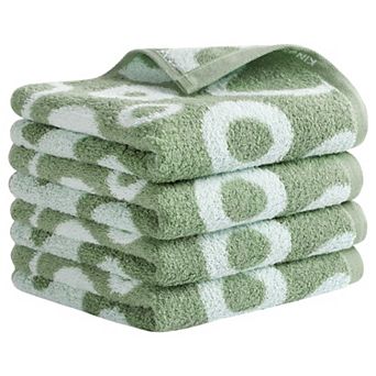 Cute Round Geometric Pattern Hand Towels, Soft Comfortable Bathroom Towel 4 Pack