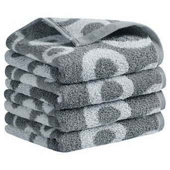 Cute Round Geometric Pattern Hand Towels, Soft Comfortable Bathroom Towel 4 Pack