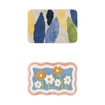 2 pc Bathroom Rugs Soft Plush & Fluffy Quick Dry Reversible Non Slip Microfiber Bath Mats 20" x 32"