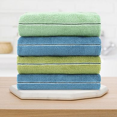 Striped Checked Hand Towels, Absorbent Soft Decorative Towel 4 Pack