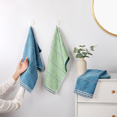 Striped Checked Hand Towels, Absorbent Soft Decorative Towel 4 Pack