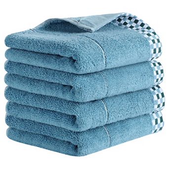 Striped Checked Hand Towels, Absorbent Soft Decorative Towel 4 Pack