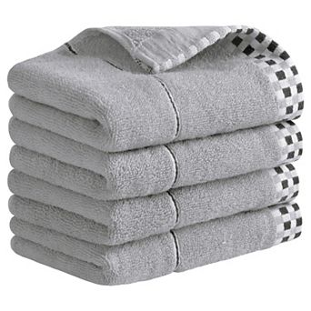 Striped Checked Hand Towels, Absorbent Soft Decorative Towel 4 Pack