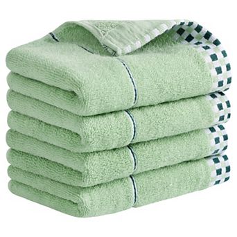 Striped Checked Hand Towels, Absorbent Soft Decorative Towel 4 Pack