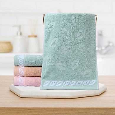 Leaves Pattern Bathroom Hand Towels, Soft Absorbent Decorative Hand Towel 4 Pack
