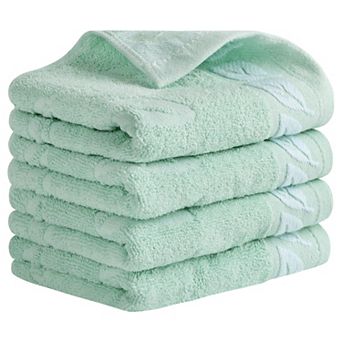 Leaves Pattern Bathroom Hand Towels, Soft Absorbent Decorative Hand Towel 4 Pack