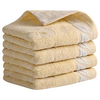 Leaves Pattern Bathroom Hand Towels, Soft Absorbent Decorative Hand Towel 4 Pack