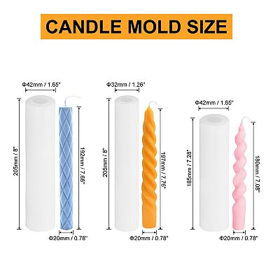 3Pack Taper Candle Making Mould, 3D Spiral Taper Candle Mould Long Twisted Silicone Candle Mould