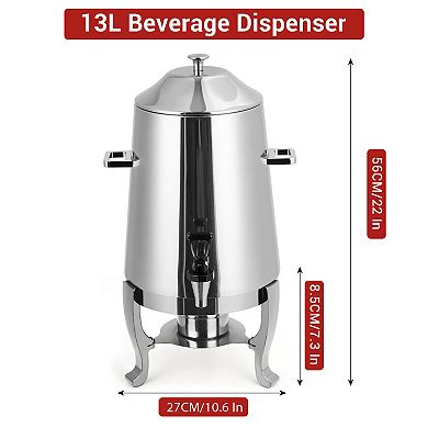 3.5 Gal Coffee Urn, 13 L Stainless Steel Beverage Dispenser
