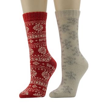 Women's Cuddl Duds Plushfill 2 pk Apres Snowflake Crew Socks