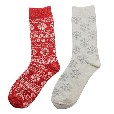Women's Cuddl Duds Plushfill 2-pk. Apres Snowflake Crew Socks