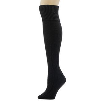 Women's Cuddl Duds® Plushfill* Twist Diamond Black Over the Knee Socks