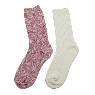 Women's Cuddl Duds® Plushfill 2-Pack Diamonds & Purls Crew Socks