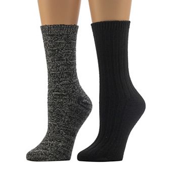 Women's Cuddl Duds® Plushfill 2-Pack Diamonds & Purls Crew Socks