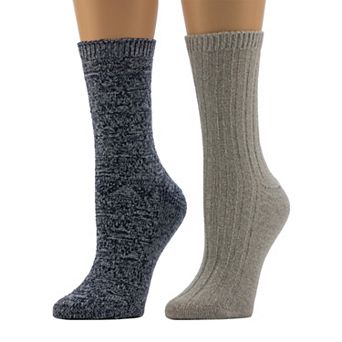 Women's Cuddl Duds® Plushfill 2-Pack Diamonds & Purls Crew Socks