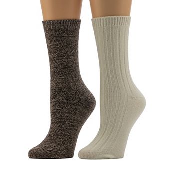 Women's Cuddl Duds® Plushfill 2-Pack Diamonds & Purls Crew Socks
