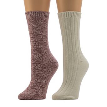 Women's Cuddl Duds® Plushfill 2-Pack Diamonds & Purls Crew Socks