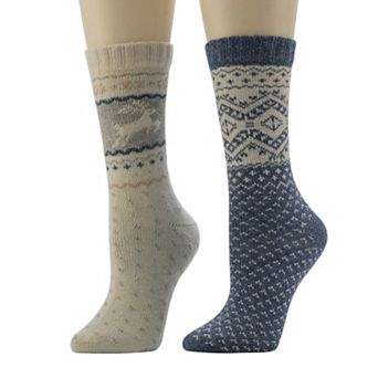 Women's Cuddl Duds® Plushfill 2 pk Deer Fair Isle Diamond Crew Socks