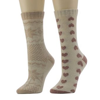 Women's Cuddl Duds Plushfill 2 pk Scandinavian Snowflake & Heart Crew Socks