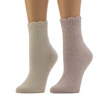 Women's Cuddl Duds Plushfill 2 pk Scallop Welt Chevron Diamond Anklet Socks