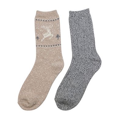 Women's Cuddl Duds® Plushfill 2-Pack Reindeer Fairisle Crew Socks