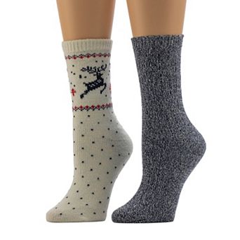 Women's Cuddl Duds® Plushfill 2-Pack Reindeer Fairisle Crew Socks