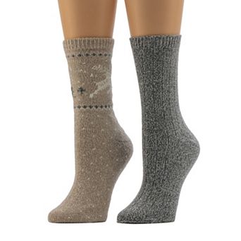 Women's Cuddl Duds® Plushfill 2-Pack Reindeer Fairisle Crew Socks