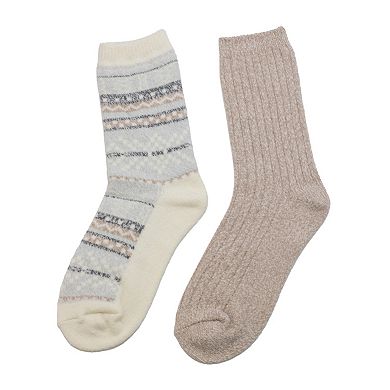 Women's Cuddl Duds® Plushfill 2-Pack Geo Fairisle Crew Socks