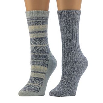 Women's Cuddl Duds® Plushfill 2-Pack Geo Fairisle Crew Socks