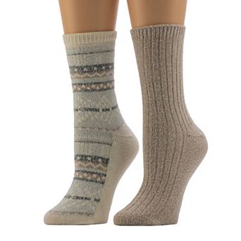 Women's Cuddl Duds® Plushfill 2-Pack Geo Fairisle Crew Socks