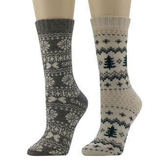 Women's Cuddl Duds Plushfill 2 pk Snow Tree Fairisle Crew Socks