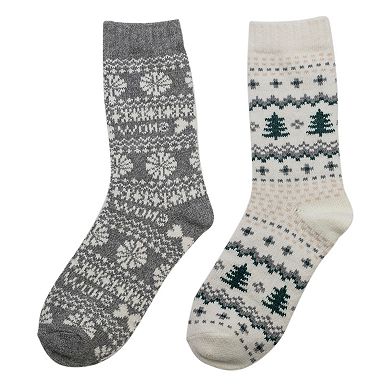 Women's Cuddl Duds Plushfill 2-pk. Snow Tree Fairisle Crew Socks
