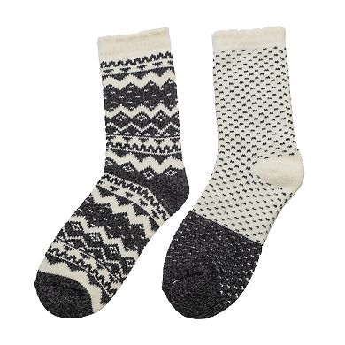 Women's Cuddl Duds Plushfill 2-pk. Pucker Scallop Welt Geo Fairisle Crew Socks